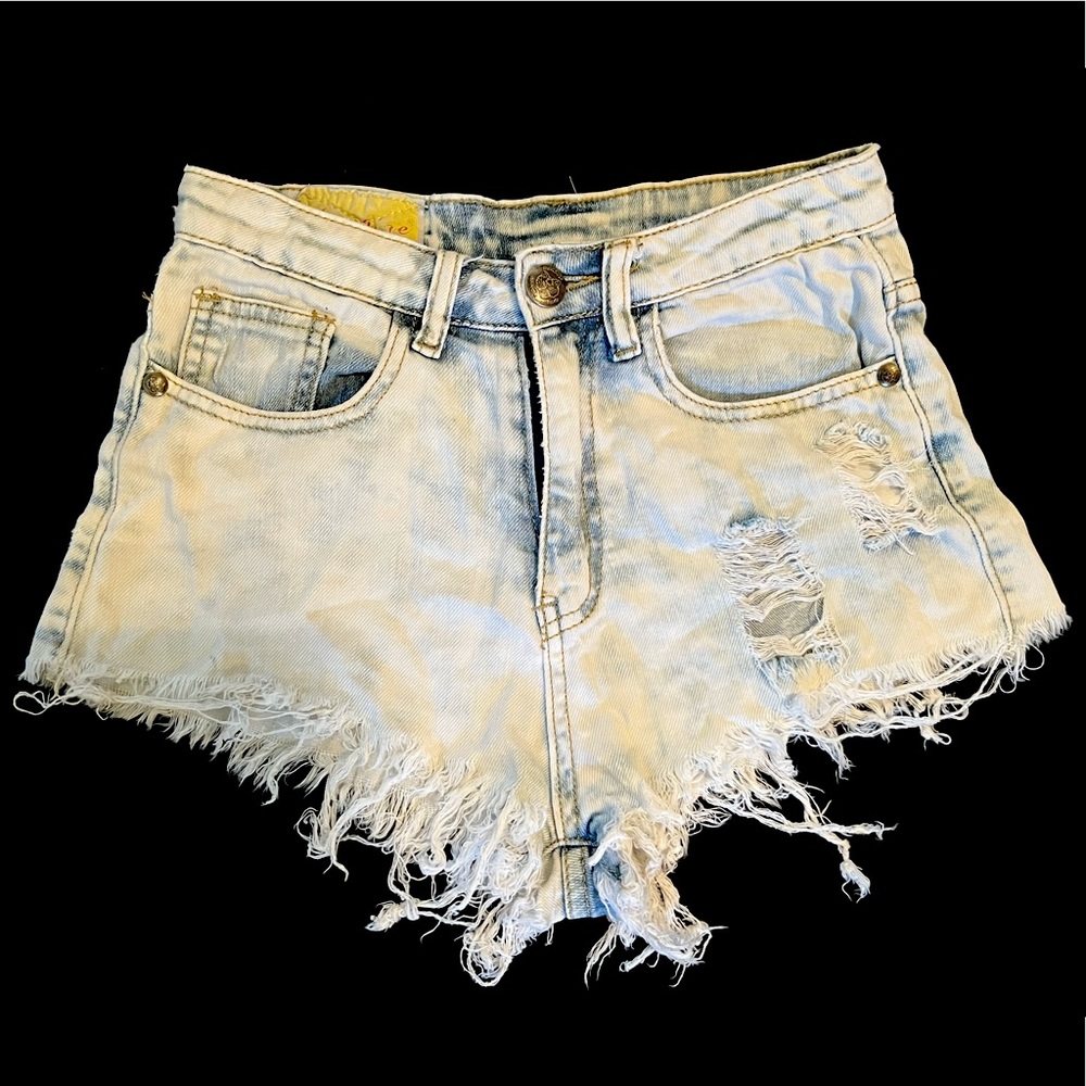 Machine Brand Distressed Denim High Waisted Mini Shorts S/26